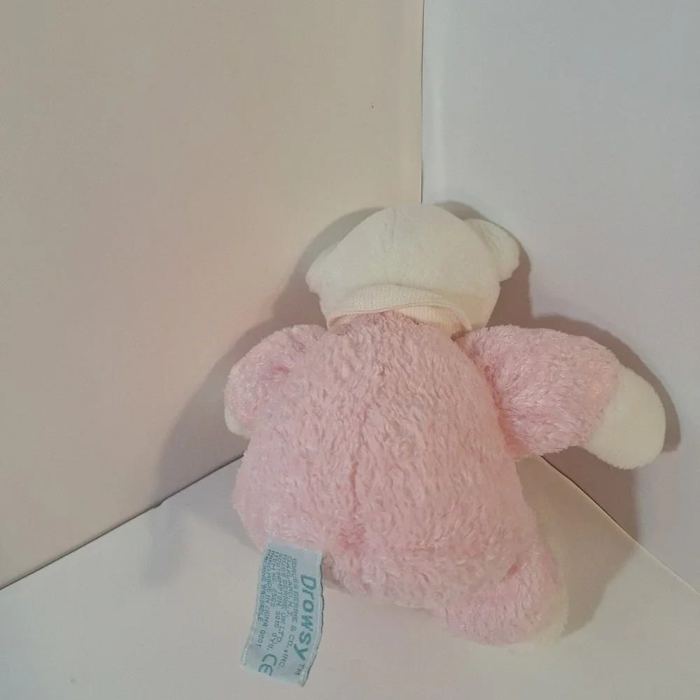 Vintage Russ Baby DROWSY Plush‎ Pink White Teddy Bear Rattle Stuffed Toy Lovey